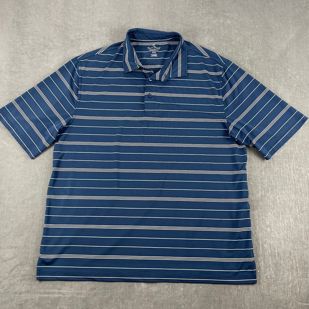 Nat Nast Mens XXL Navy Blue Striped Polo Shirt Luxury Originals Performance